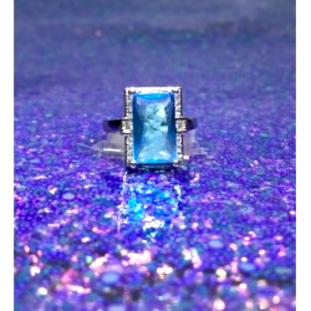Silver Art Deco Aqua Stone Ring